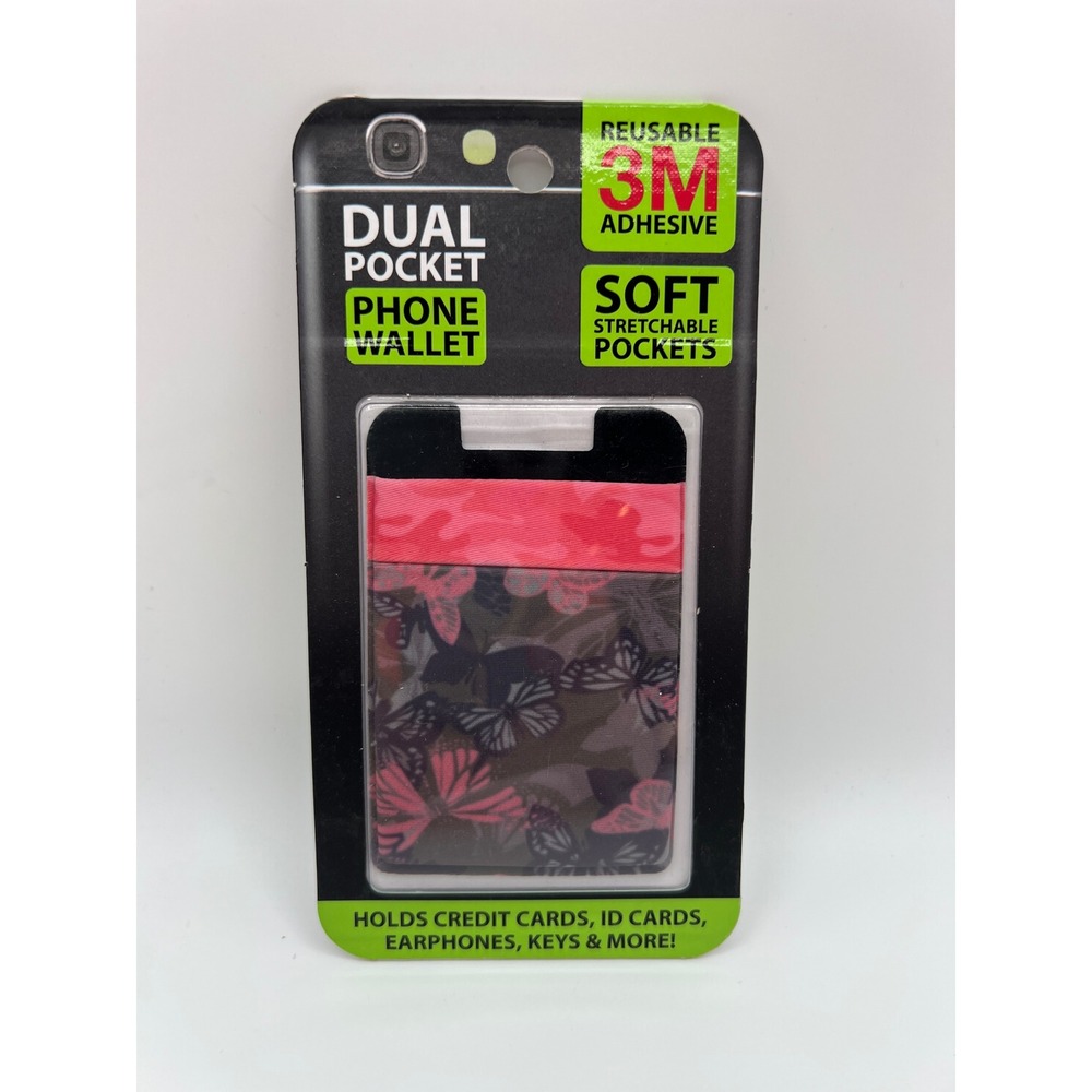 Gadget Gear Dual Pocket Phone Wallet Pink Butterfly Camo Spandex 3M Adhesive